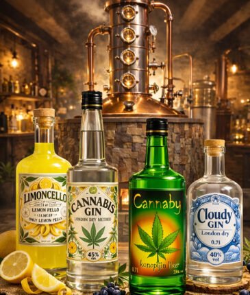 Konopljin liker, konopljin gin (cannabis gin), limoncello in ouzo – ponudba žganih pijač